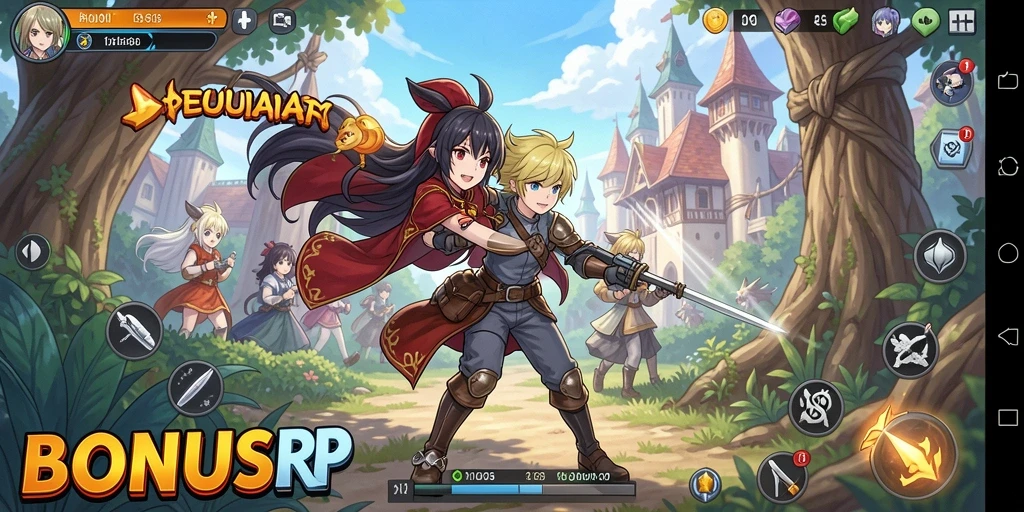 Tampilan gameplay <strong>BONUSRP</strong> yang menakjubkan dengan karakter Anime yang dinamis.