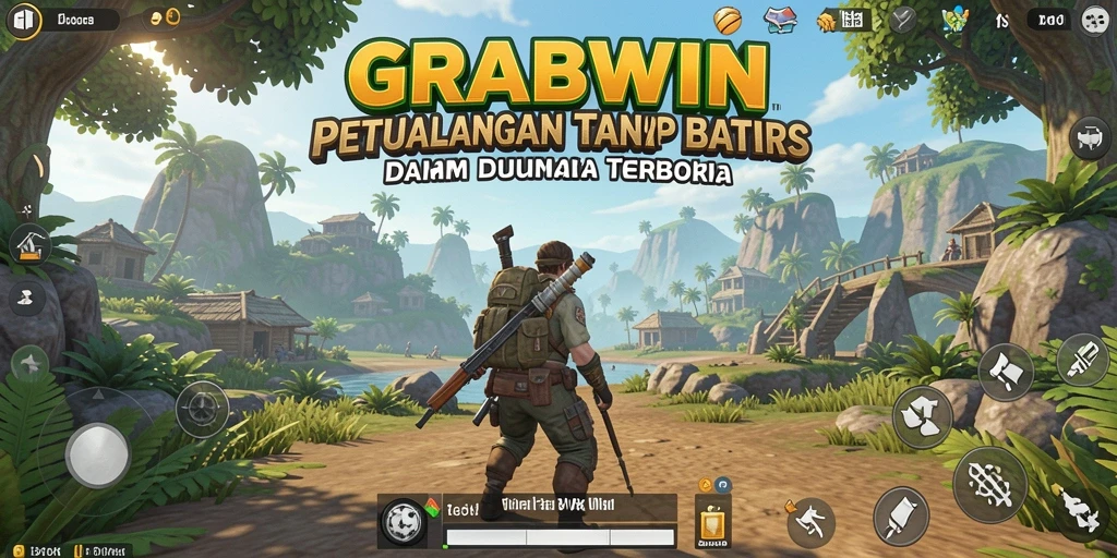 Screenshot utama GRABWIN menampilkan petualangan epik di dunia terbuka.