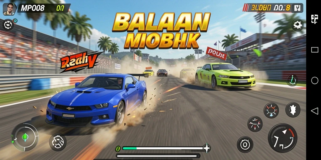Tampilan gameplay seru dalam balapan mobil MPO08.